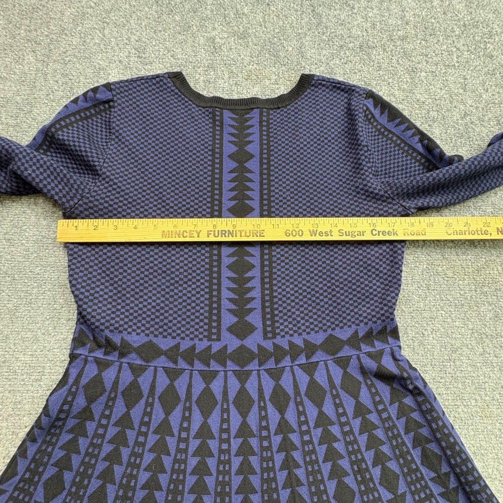 Nina Leonard‎ Sweater Dress Womens L Blue Black Geometric Aztec Boho Artsy Fairy - Picture 11 of 11